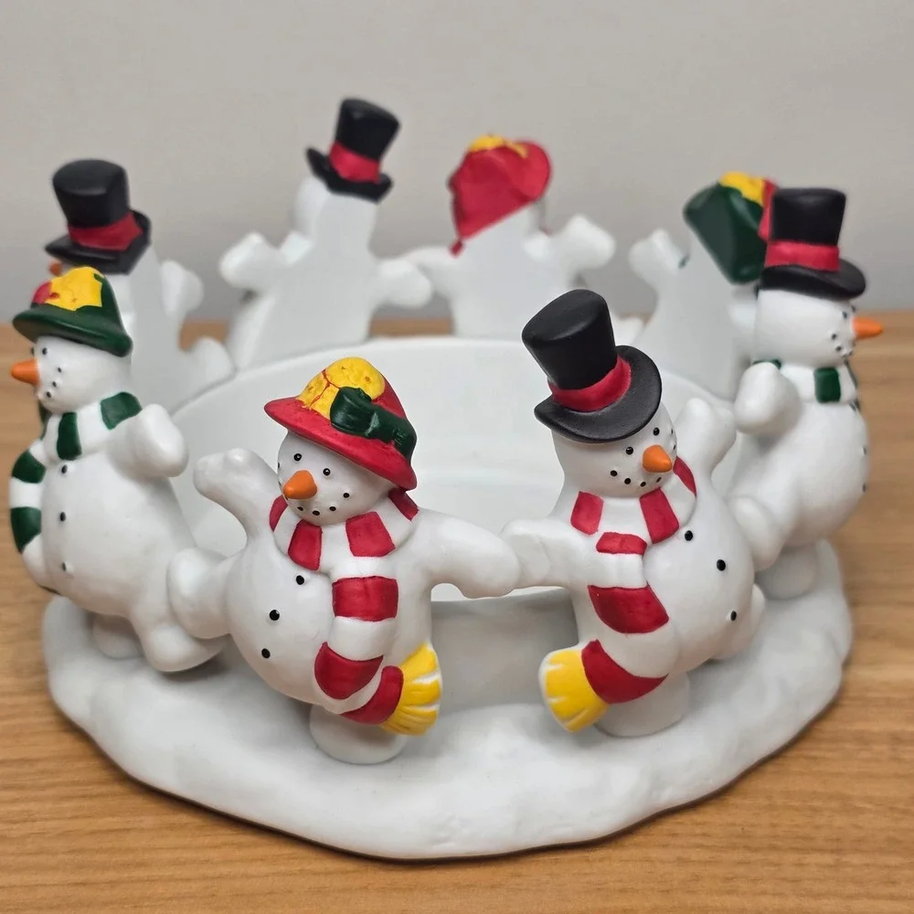 Partylite Frolicking Frostys Snowmen‎ 3 Wick Candle Holder Christmas Decor P7364